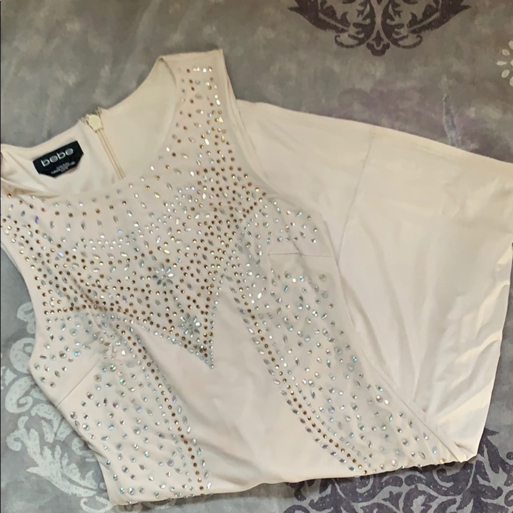 bebe beige/nude beaded dress (petite)